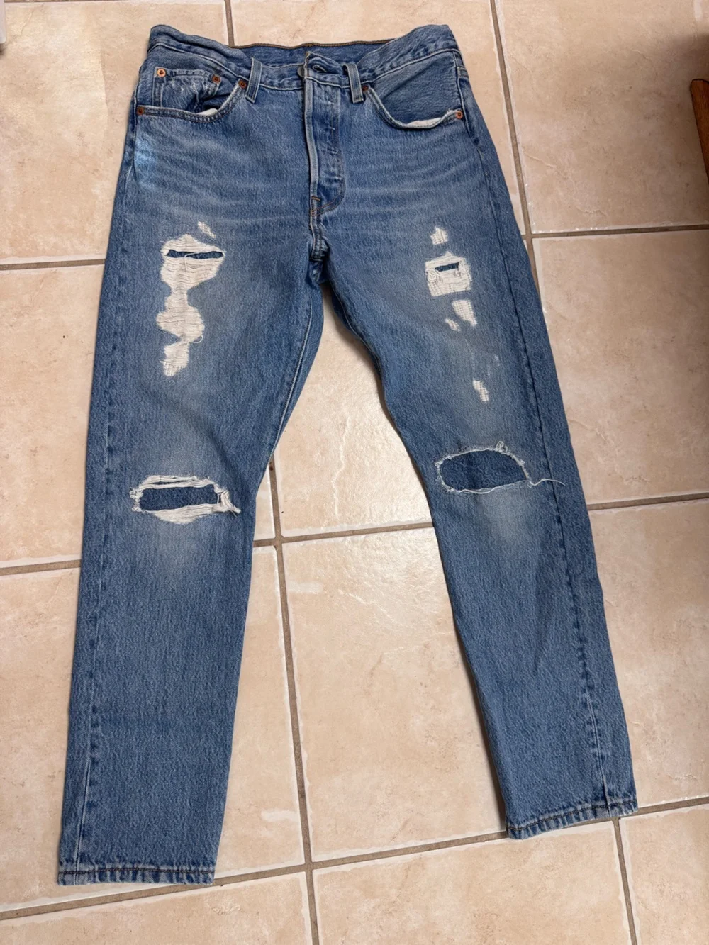 Levi’s 501 Skinny Men's Distressed Blue Denim Jeans - Classic Ripped Style